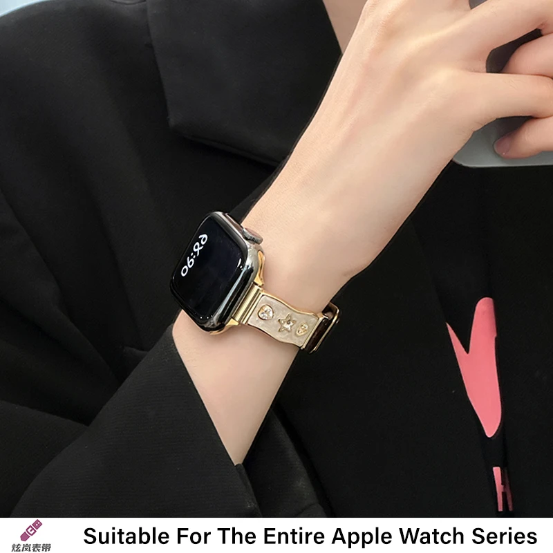 สายหนังปิดทองรูปทรงสามดาวเข้ากันได้กับ 38/40/41/42/44/45/46/49 มม. เข้ากันได้กับสาย Apple Watch Ultra/Se10/9/8