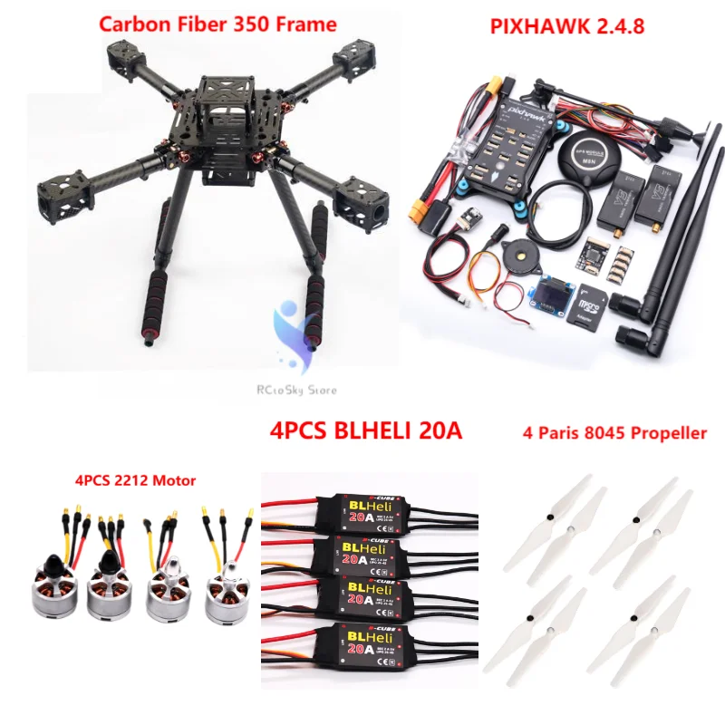 PIXHAWK2.4.8 Flight Control Carbon Fiber 350 Frame Kit Ardupilot 100MW Radio Telemetry Quadcopter BLHELI 20A 2212 Motor ESC