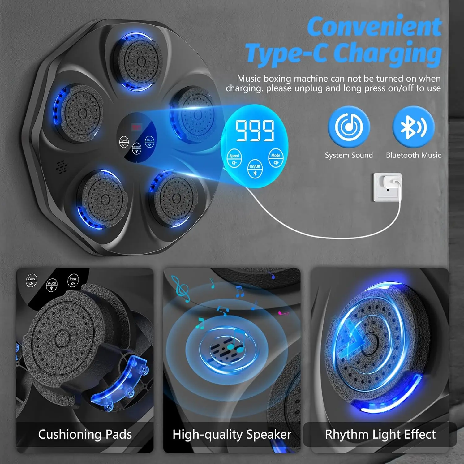 آلة الملاكمة الموسيقية المدرب التفاعلي مع قفازات الملاكمة حجم كبير الحائط هدف الملاكمة الإلكترونية 9 طرق