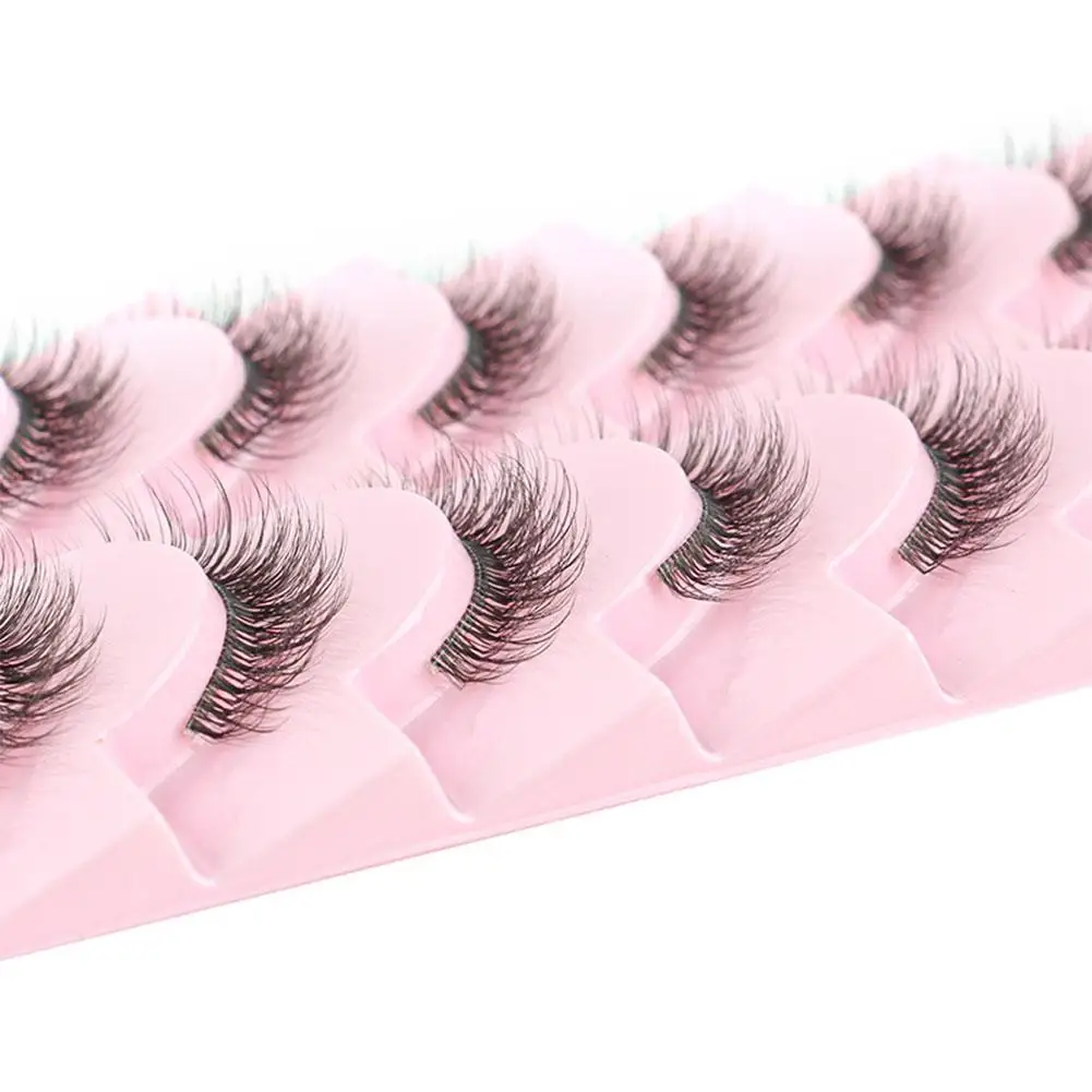 10 Pairs Soft Transparent Band False Eyelashes Natural Look 3D Daily Makeup Short Lashes Set for Beginners School Student