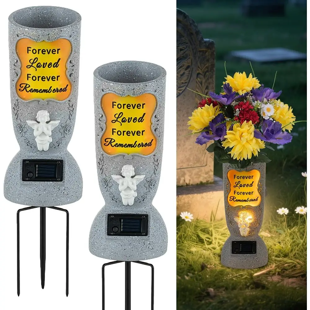 

Вазы для кладбища или могил с шипами: 2 шт. светодиодных ваз в форме ангела или искусственных цветов для кладбища - уличные держатели для искусственных шелковых цветов