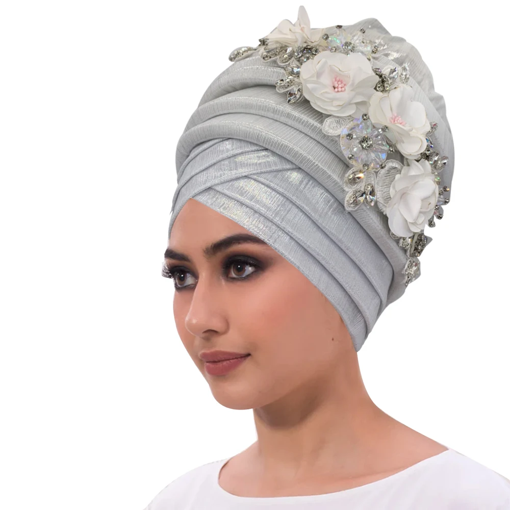 Turbante africano para mujer, turbante nigeriano, Gele automático, Geles de boda, envolturas de cabeza femeninas con flor de diamante, novedad de