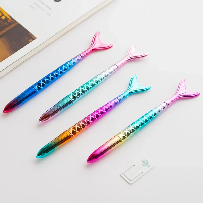 30PCS High appearance creative mermaid ballpoint pen, cute stationery, black ink pen, quicksand fishtail neutral pen