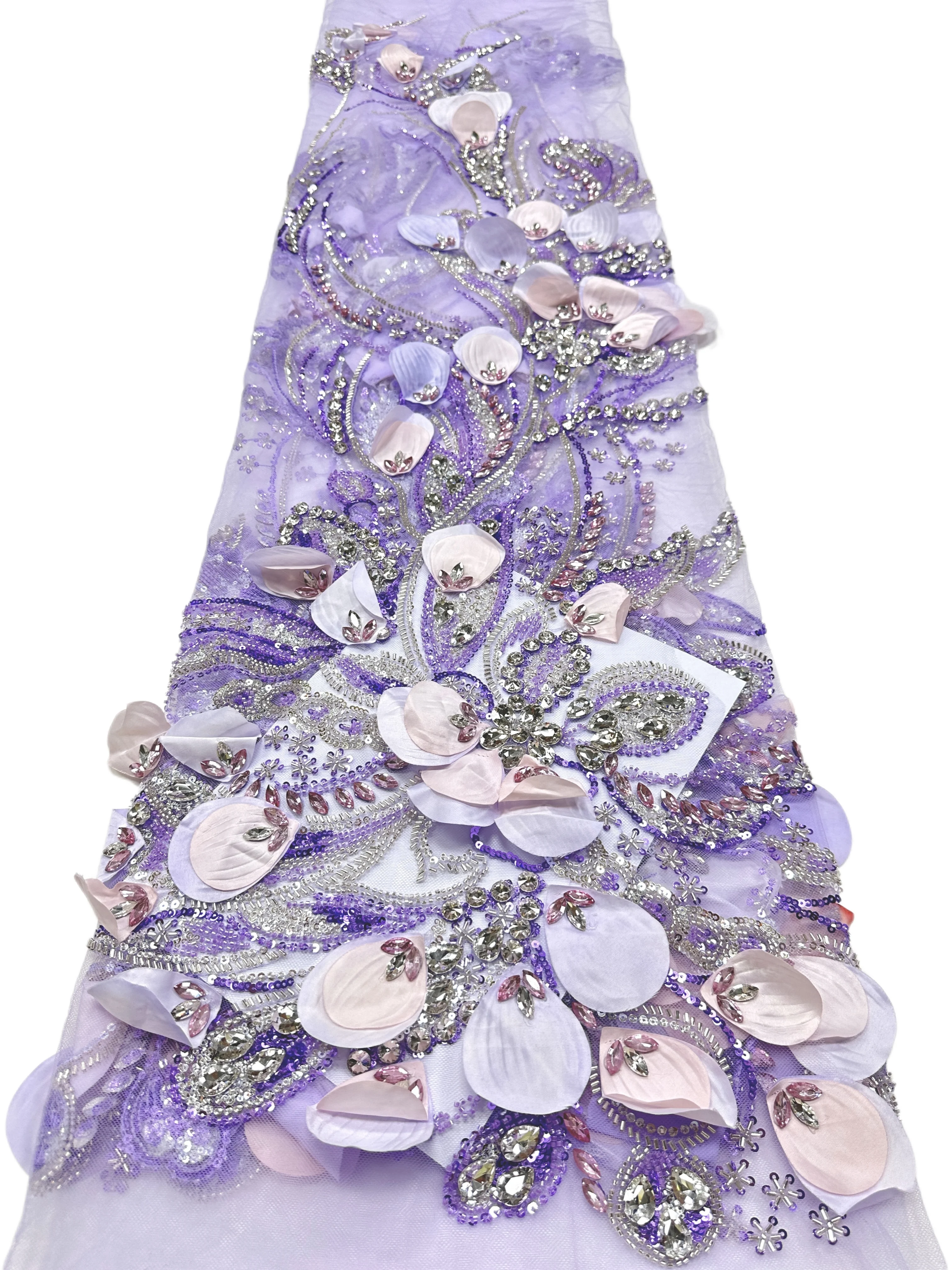 2026 Latest African 3D Flower Lace Fabric Embroidery French Mesh Lace Fabric Luxury Sequins Beads Nigerian Tulle Lace For Party