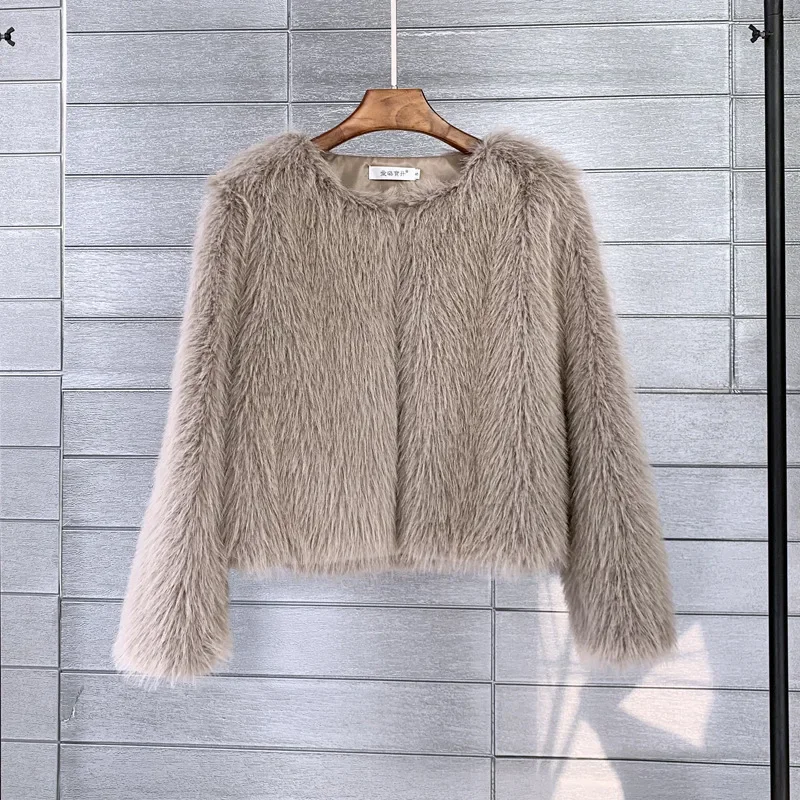 Solid Faux Fur Coats Women Full Sleeve O-neck Open Stitch Covered Button Fur Jackets Winter Autumn Warm Cardigan Elegant