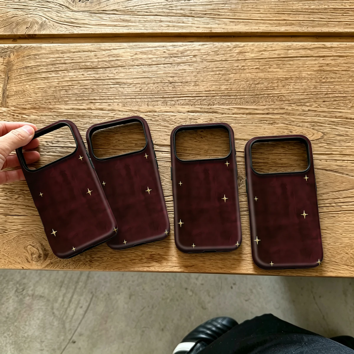 Burgundy Gold Stars Hard Shock-Absorption Phone Case For Samsung Galaxy S26 S25 Ultra S24 S23 Plus 2-in-1 Protective Cover
