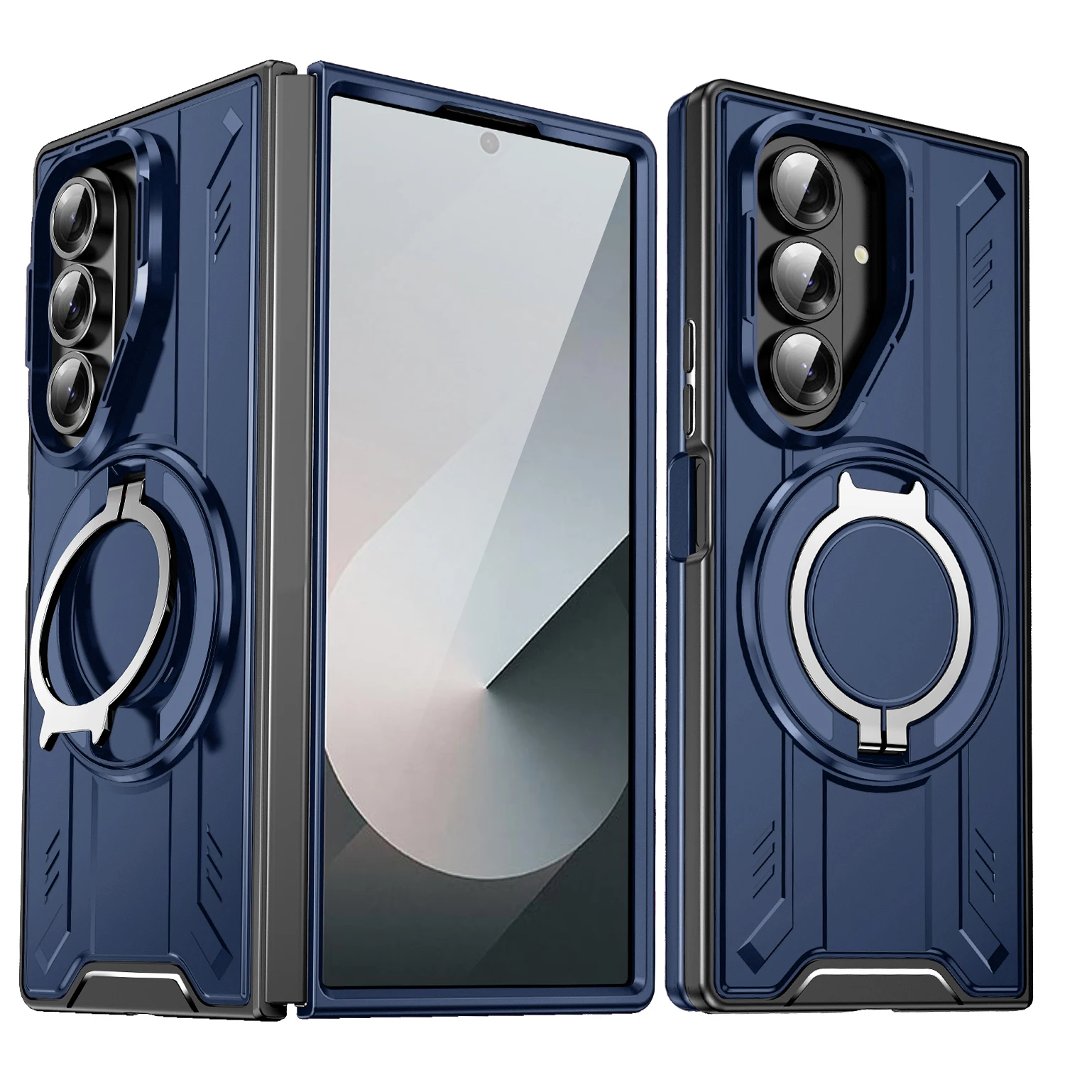 Anti-Drop Silicone Soft Phone Case For Samsung Galaxy Z Fold 7 Fold7 Ring Holder Magnetic Wireless Charging Back Cover Cases