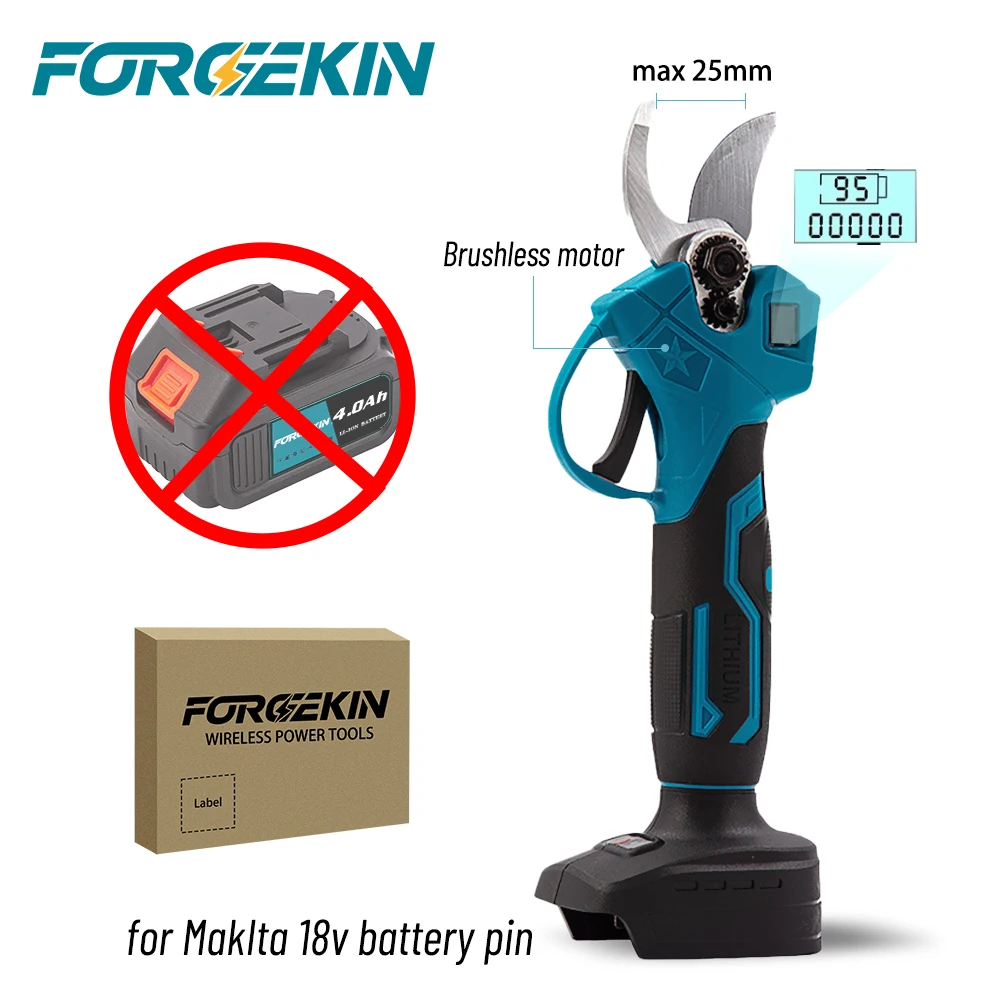 

FORGEKIN 25mm Brushless Electric Pruner Shear Cordless Scissors Fruit Tree Pruning Garden Power Tool For 18V Makita Battery pin