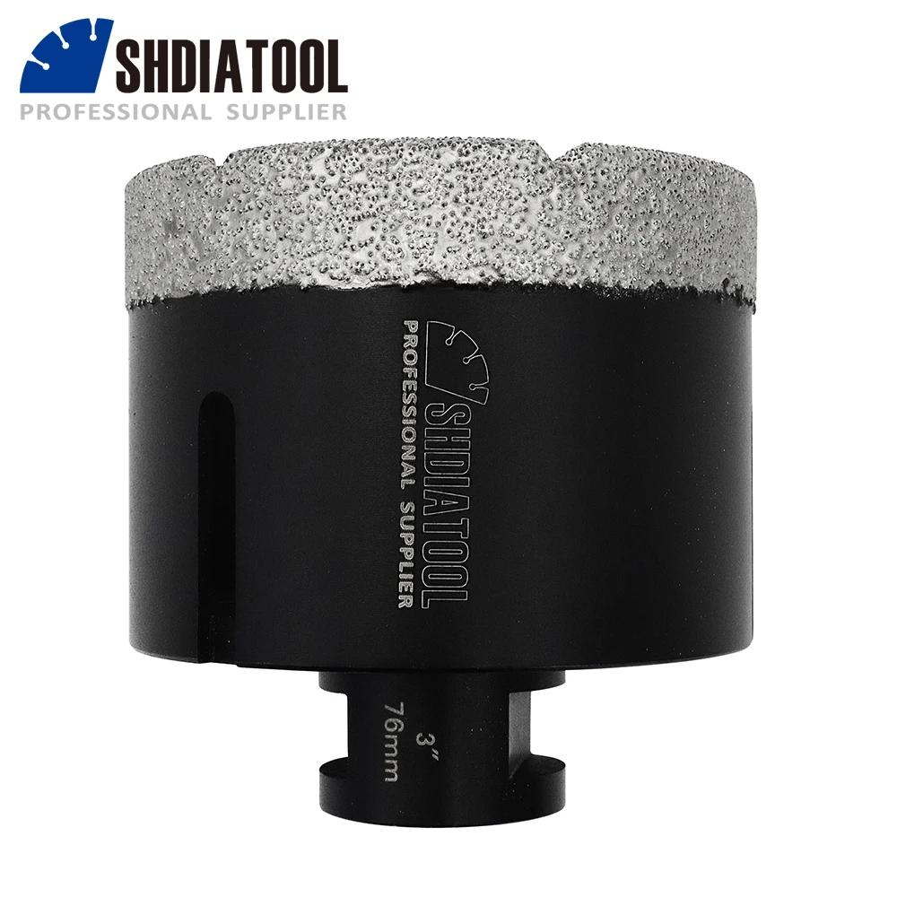 

SHDIATOOL 1pc M14 Thread Diamond Hole Saw Stone 76mm Vacuum Brazed Dry Drilling Core Bit Drilling Porcelain 75mm Length Ceramics
