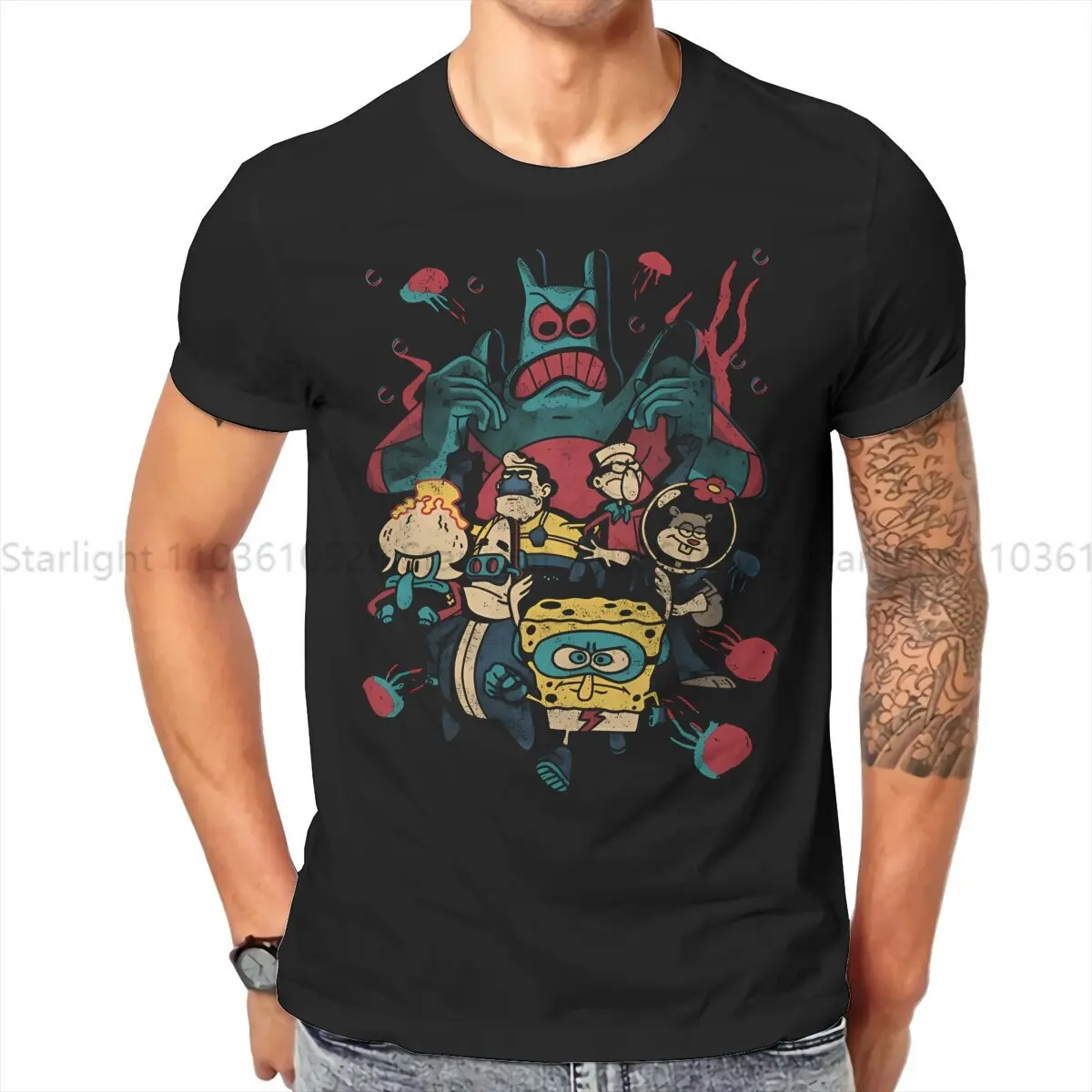 Spongebebed Squarepants Superhero Group TShirt For Male  Clothing Fashion T Shirt Homme