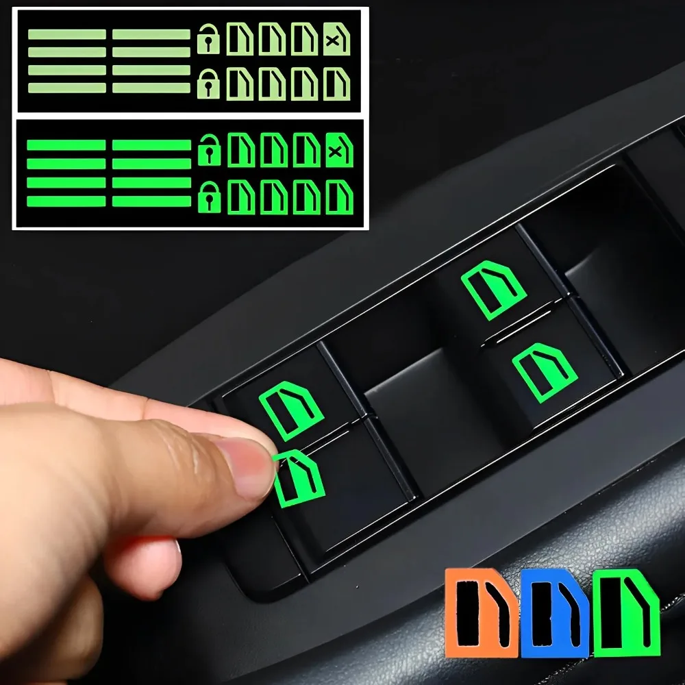 

Car Window Button Luminous Sticker Lifter Switch Night Fluorescent Decals Cars Interior Stickers Auto Accessories