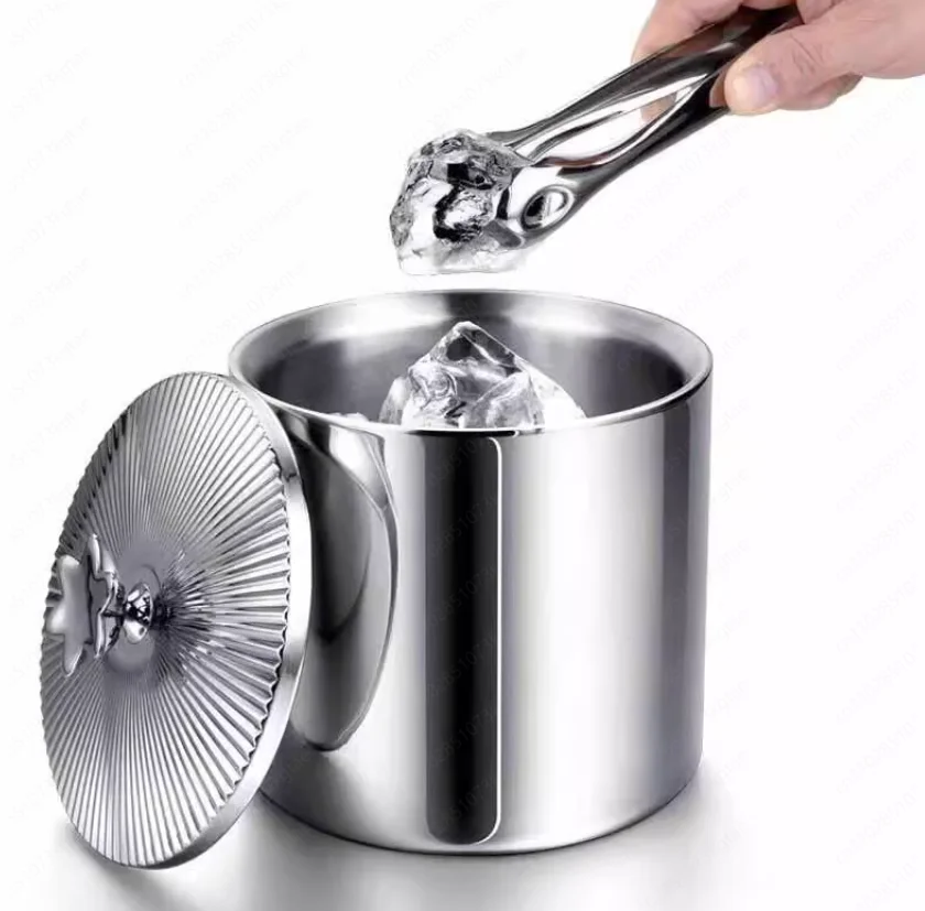 Light luxury stainless steel double ice cube storage bucket creative champagne red wine chilled ice bucket