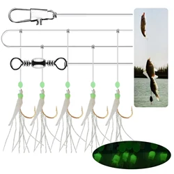 6 In 1 Luminous Fish Skin Fishy Sabiki Soft Fishing Lure Hooks 8# 10# 12# 15# 18# Fishing String Hook During Dark Night