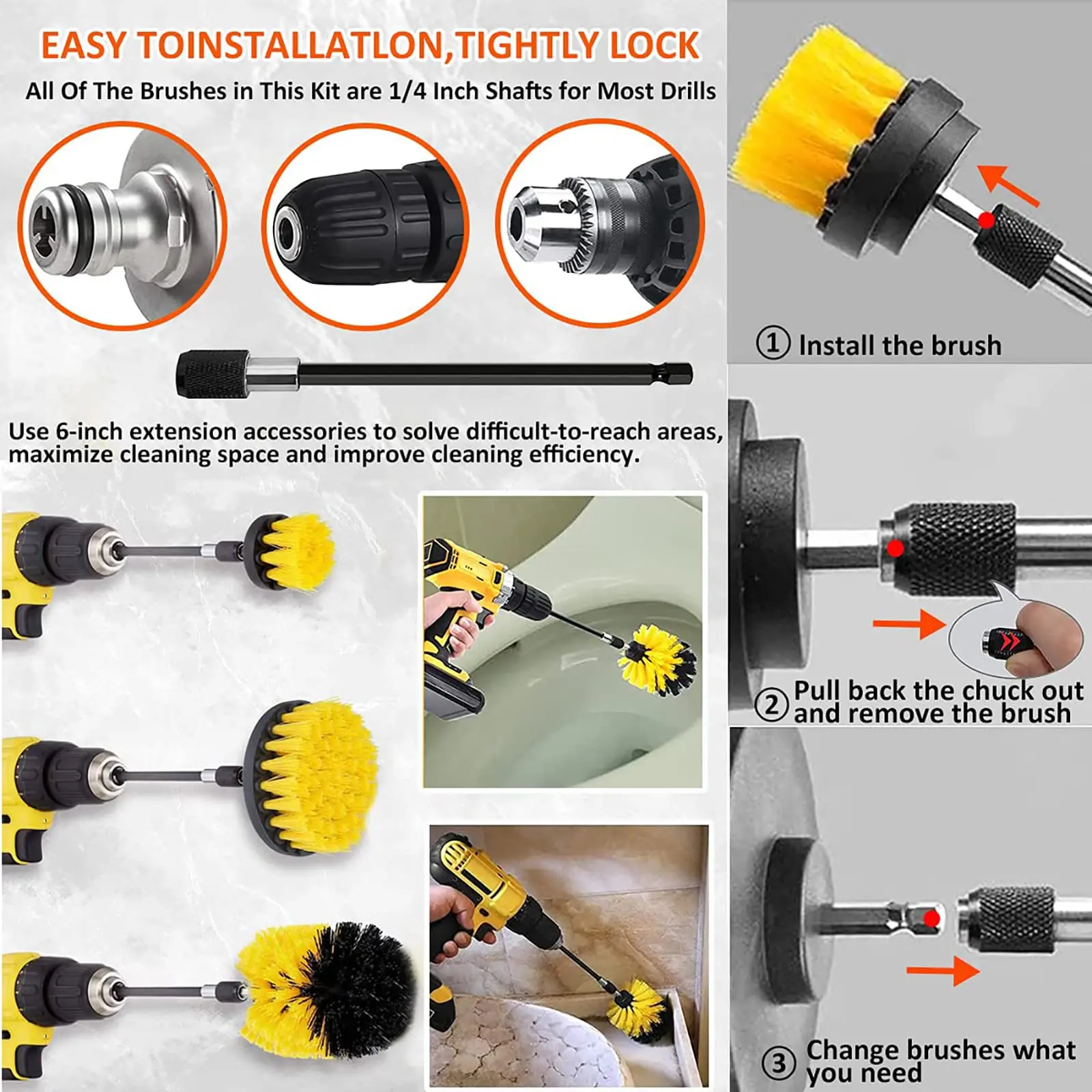 7pcs Drill Electric Brush Power Scrubber Cleaning Brush Attachment Set All Purpose for Floor,Tub,Shower,Tile, Bathroom, Kitchen