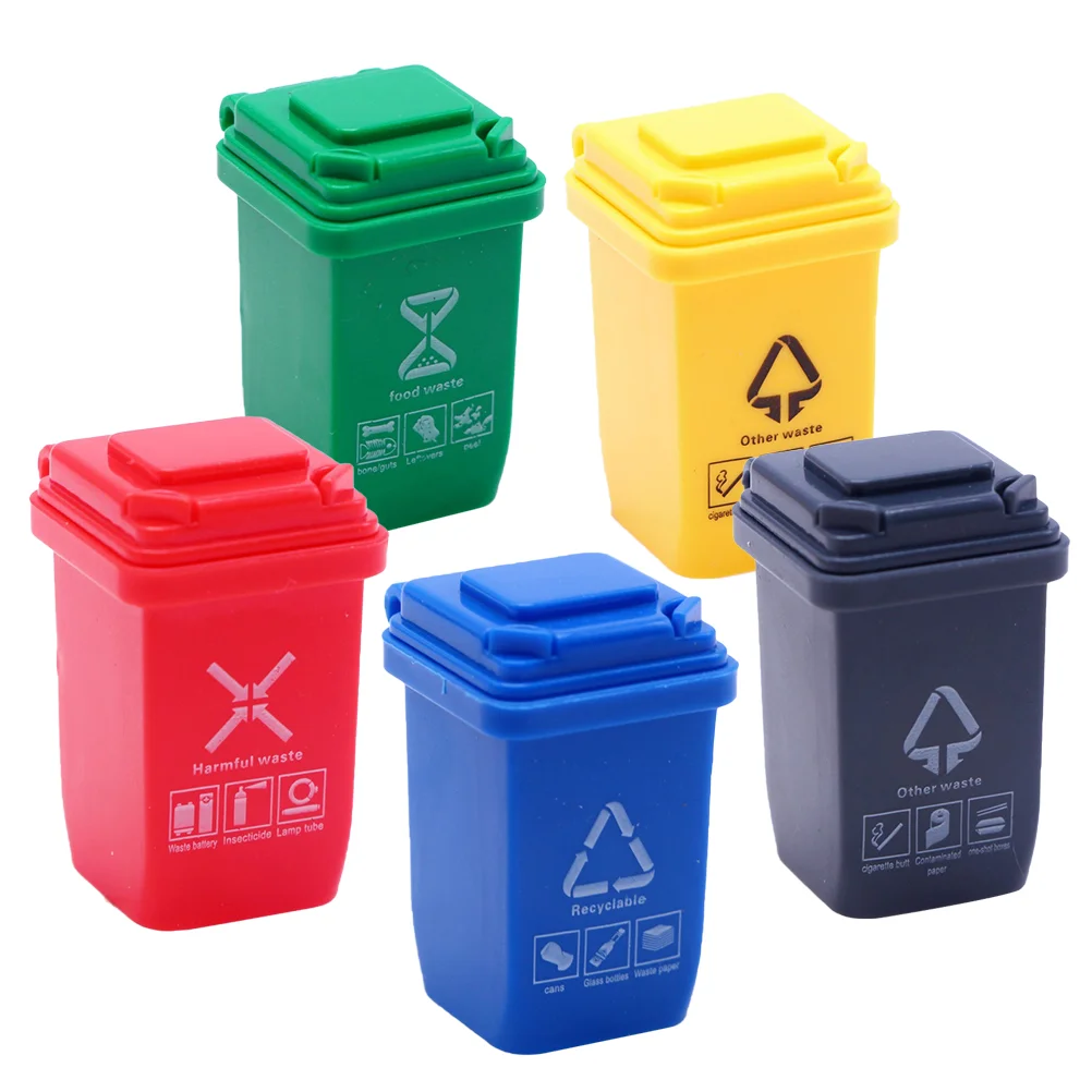 5 Pcs Small Garbage Bin Mini Trash Can Miniature Toys Scene Model Dollhouse Plastic