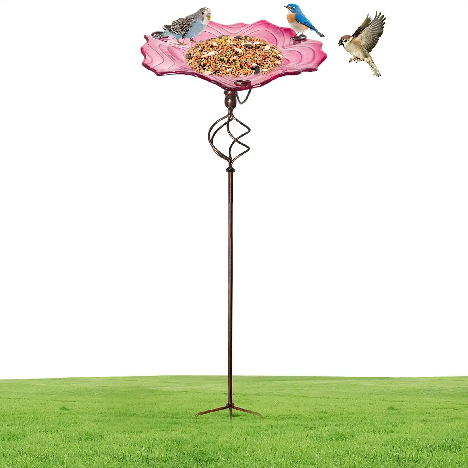 

Outdoor Bird Bath Water Food Feeder Ground Stake Outdoor Standing Metal Bird Bath For Hummingbird Parrot Parakeet Bee Patio Yard