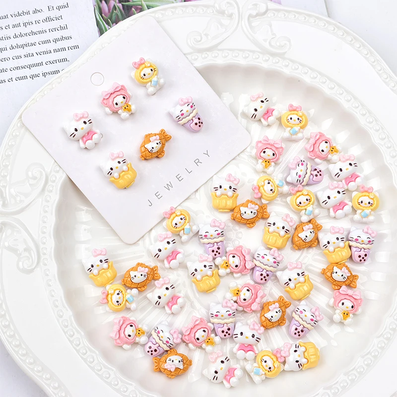 High Quality  Milktea Cat Flatback 6 Styles Cute Cartoon Nail Art DIY Accessories Nail Rhinestone Homemade Wearing Nail