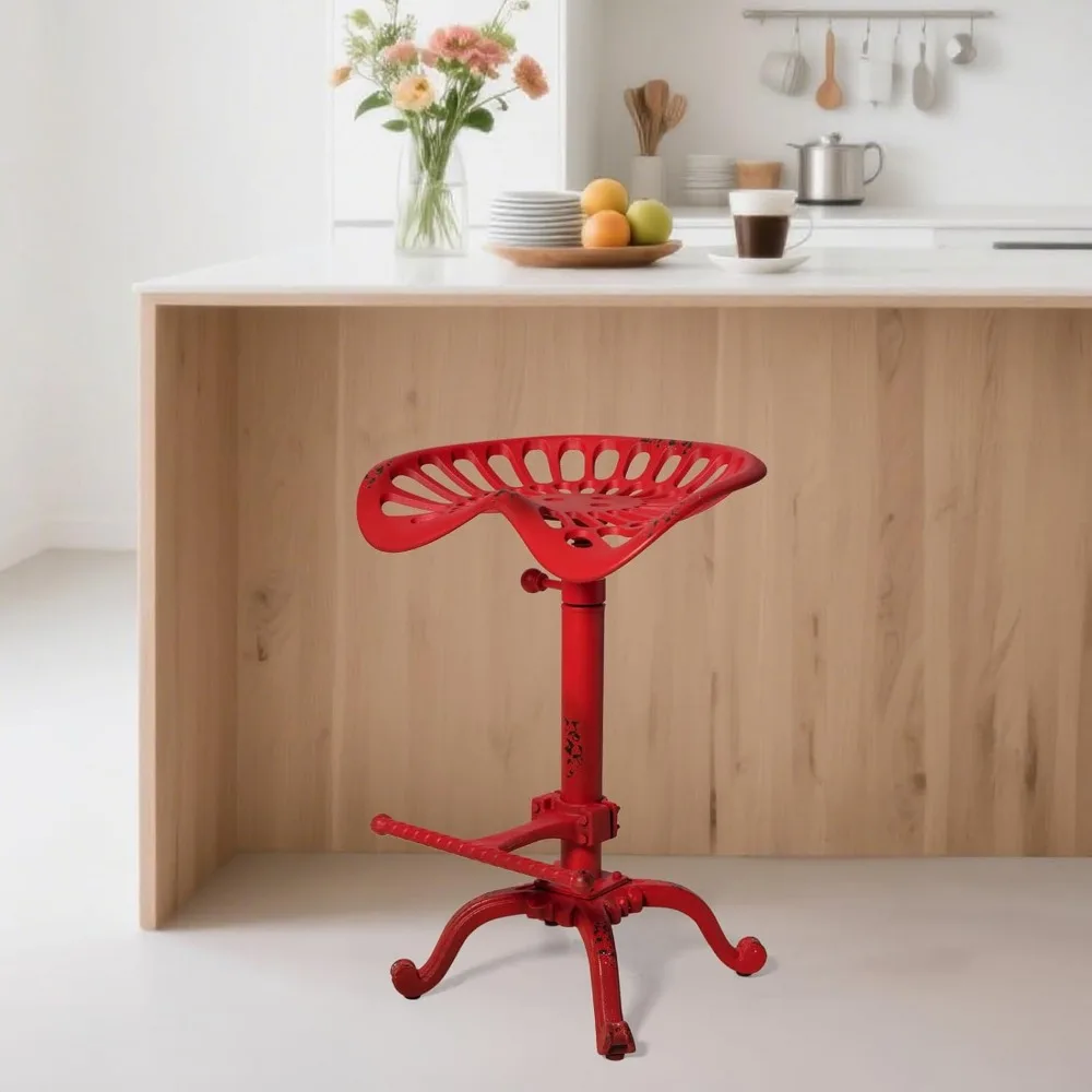 러스틱 인더스트리얼 팜하우스 스타일 조절 가능한 트랙터 시트 바 스툴 (회전형, 에이지드 레드)