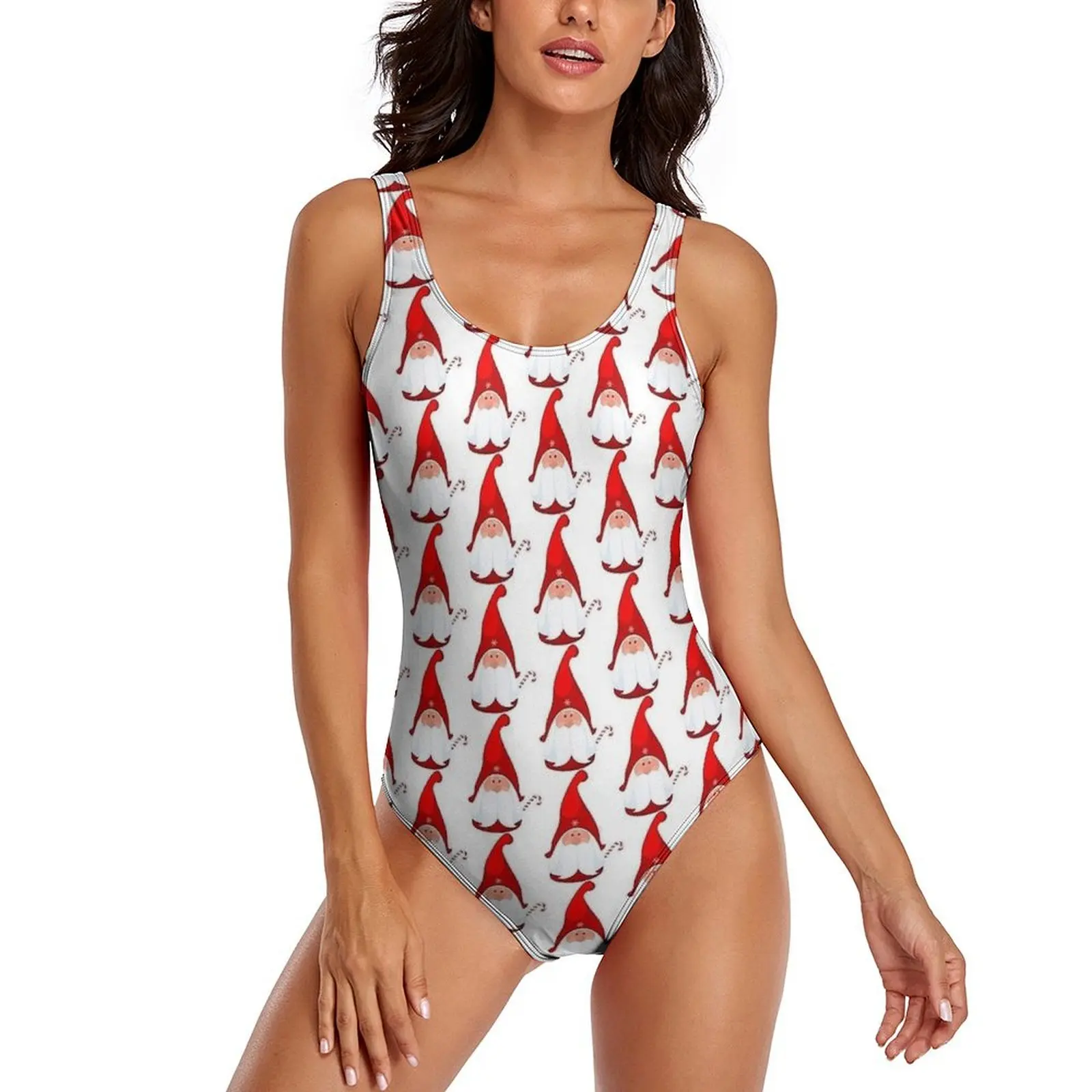 Xmas Gnome Swimsuit Sexy Christmas Female Swimwear One-Piece Sweet Bodysuit Holiday Pool Push Up Cut Out Beach Wear