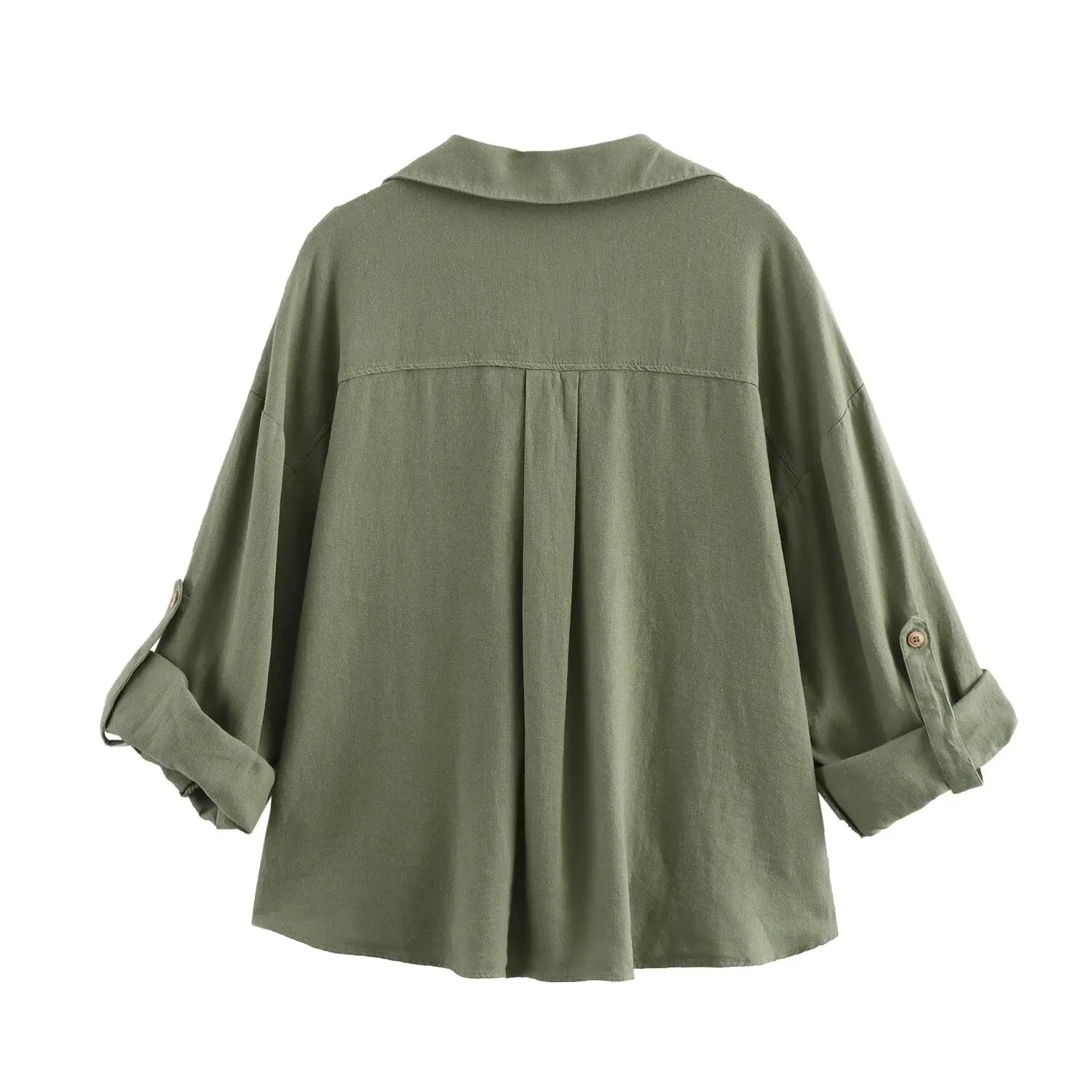 Single Breasted Long Sleeved Top for Women Linen Material Knot Decoration Casual Curled Edge New