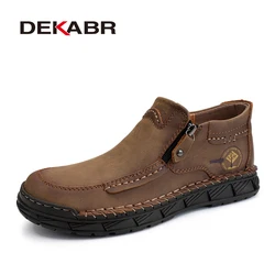 DEKABR Fashion Casual Slip On Genuine Leather Men Shoes Rubber Sole Handmade Comfortable Classical Shoes For Men Size 38-48