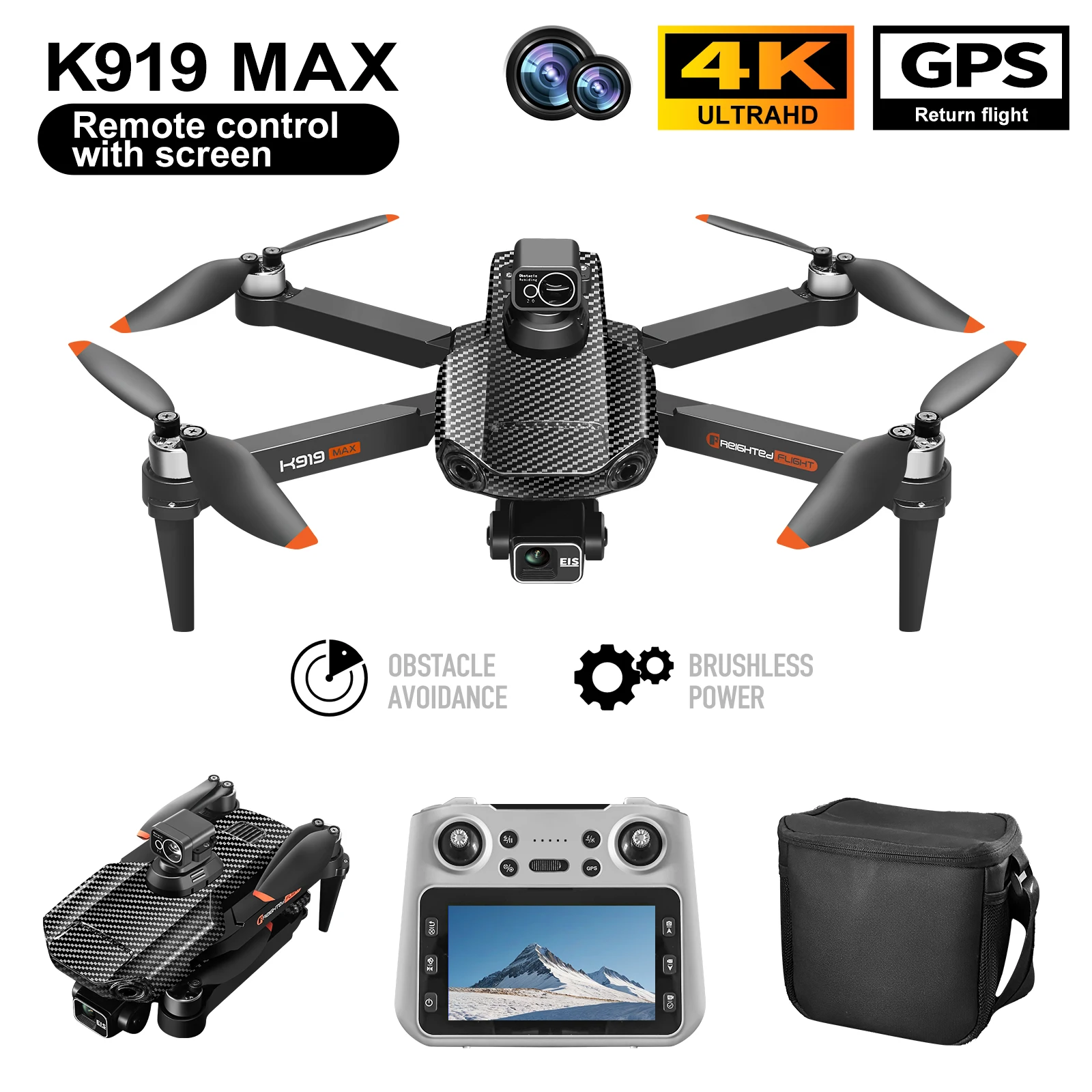919MAX GPS Drone 5G Professional 8K HD 3-axis Gimbal Aerial EIS Camera Screen Control Brushless Obstacle Avoidance FPV Drones