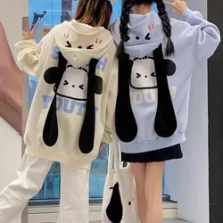 Sanrio Pochacco Hoodie Detachable Ears Spring Autumn Winter New Sweet Hooded Cardigan Velvet Zipper Sweatshirt Women Winter