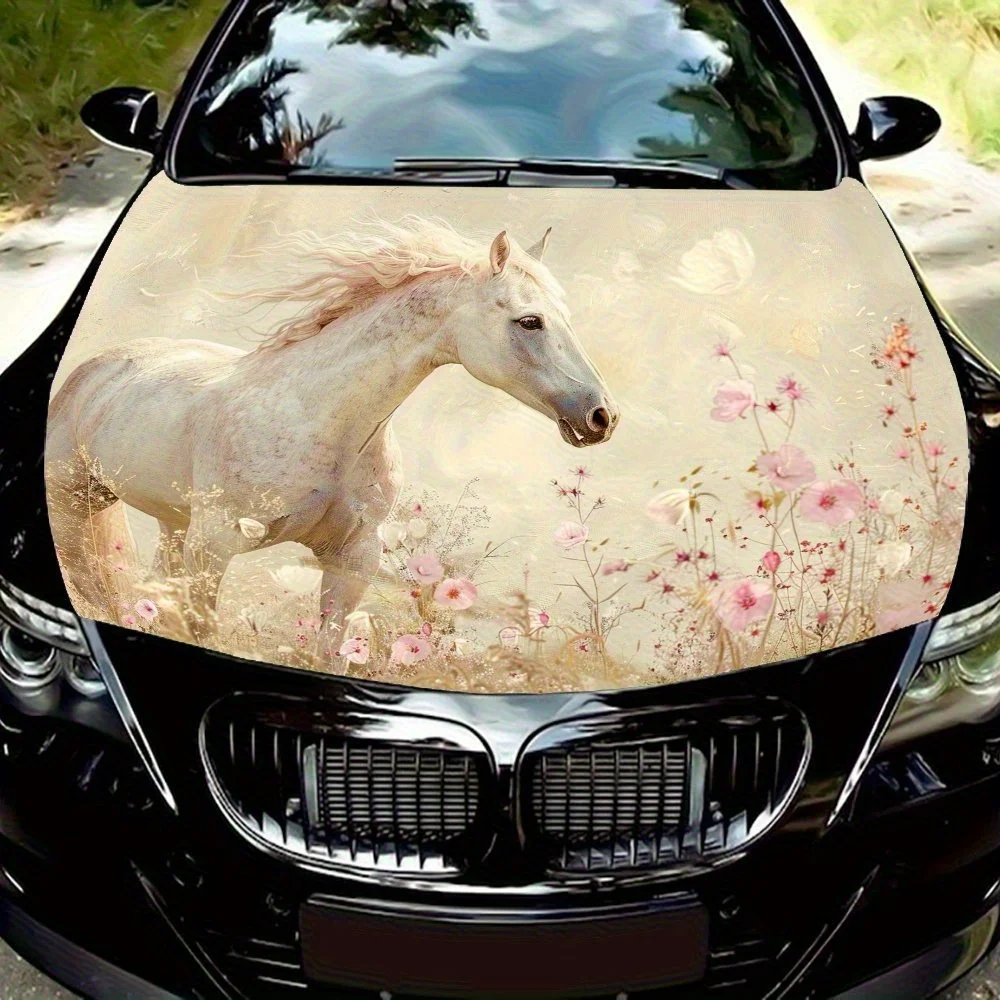 

White Horse Car Hood Decal - Durable Vinyl Wrap Sticker With, Fits Most Vehicles, High-Quality Outdoor Vinyl Material, Easy To C