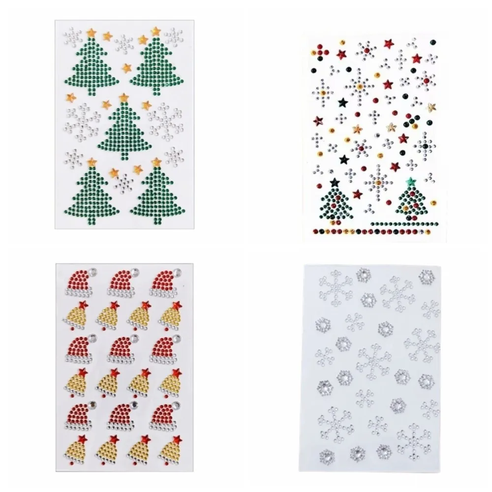 4Pcs Self-Adhesive Christmas Face Gem Sticker Set Xmas Tree Snowflake Rhinestone Eye Body Decals Sock Patterns Multi-Color
