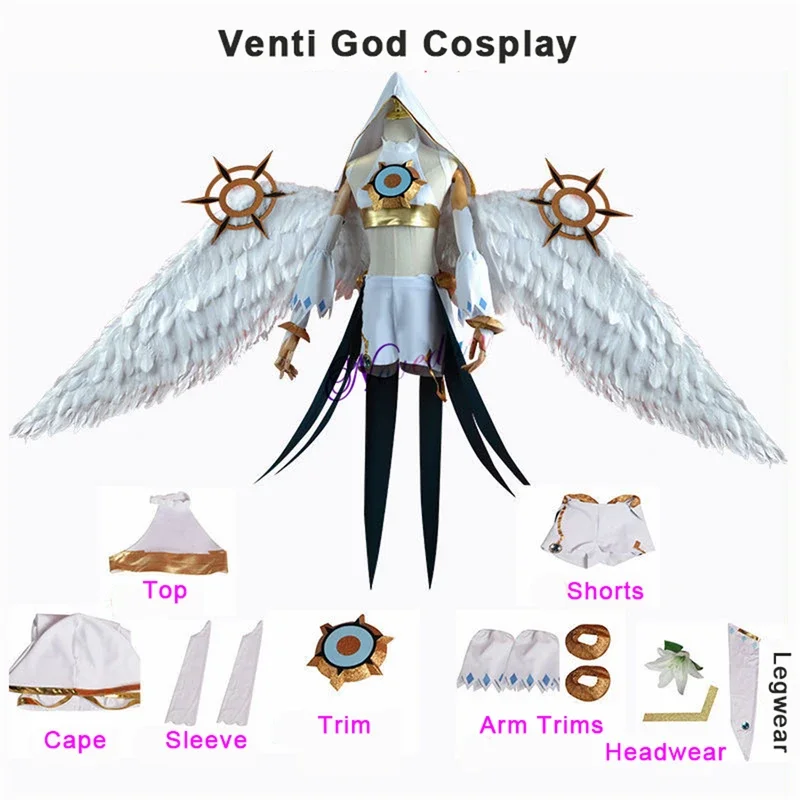 

Genshin Impact Twenty God Cosplay Costume Mondstadt Wind Venti Archon Cosplay Game Suit Uniform Angel Wing Halloween Costume