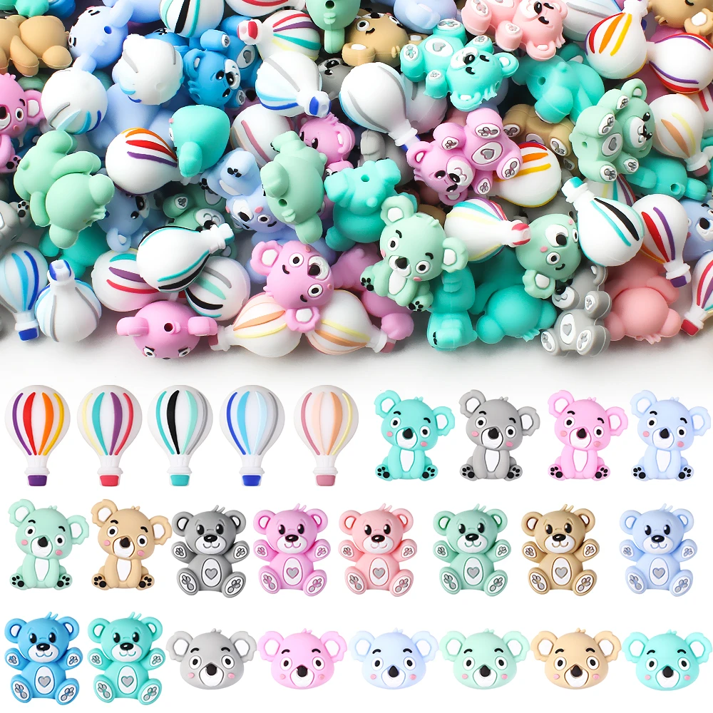 5/10/20pcs 3D Silicone Beads Koala Bear hot air balloon Focal Beads for DIY Jewelry Making Pen Charms Bracelet Accessories