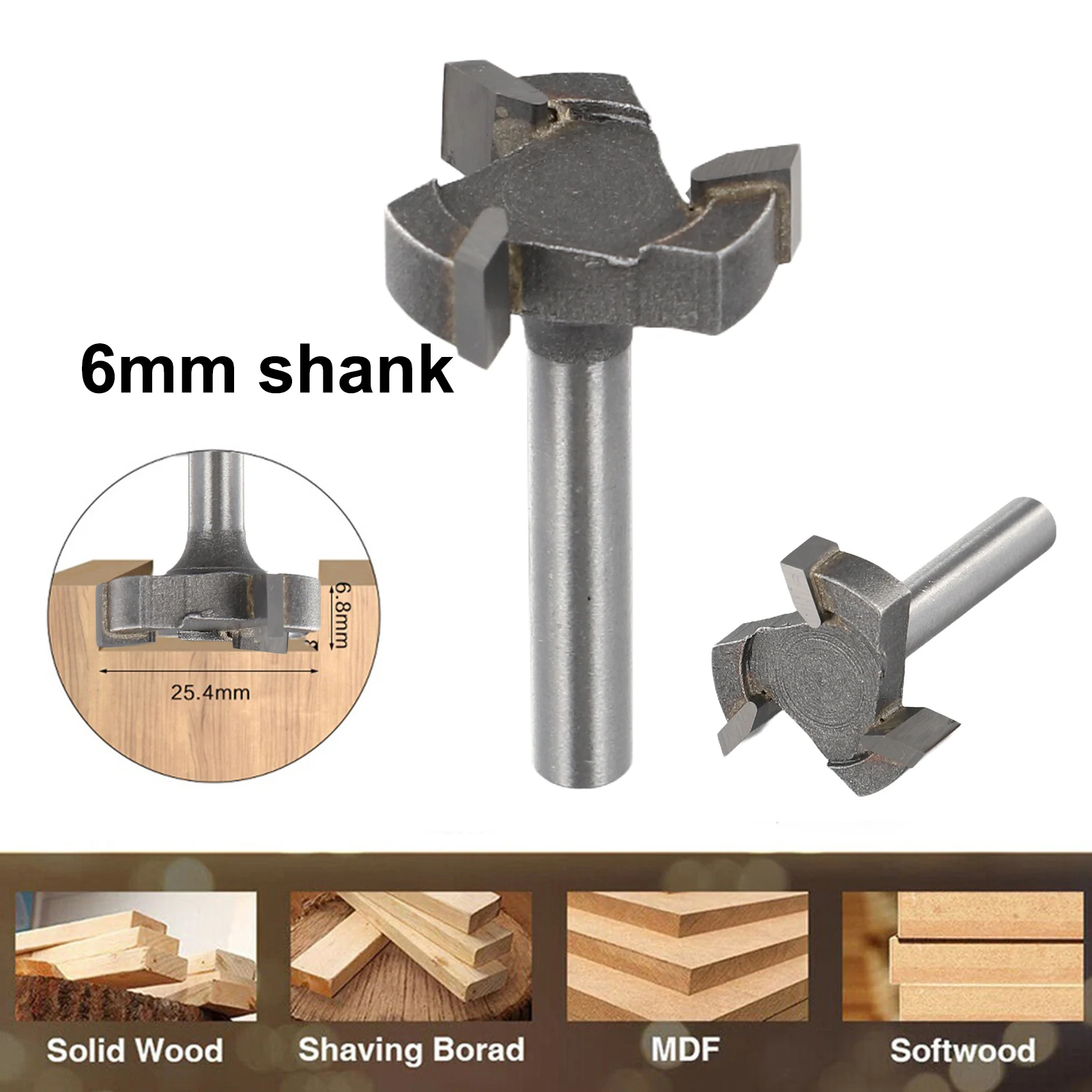 Milling Cutter Router Bit Woods CNC Spoilboard Carbide Grey MDF Plywood Compact Panel Power Tools Shank Surfacing 1pcs 6mm