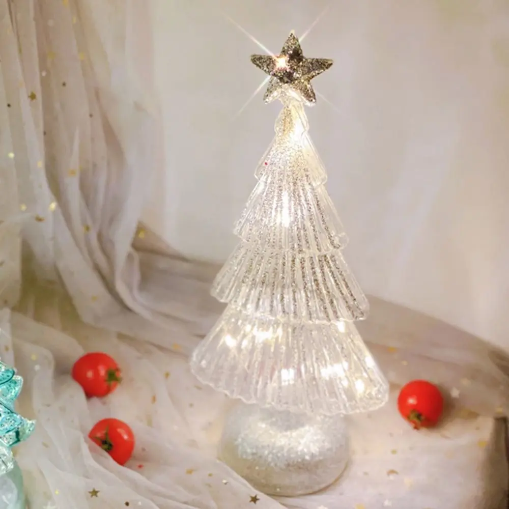 ミニクリスマスツリーガラスナイトライトロマンチックな光るガラスクリスマスツリーオーナメントクリスマス高級感led発光装飾