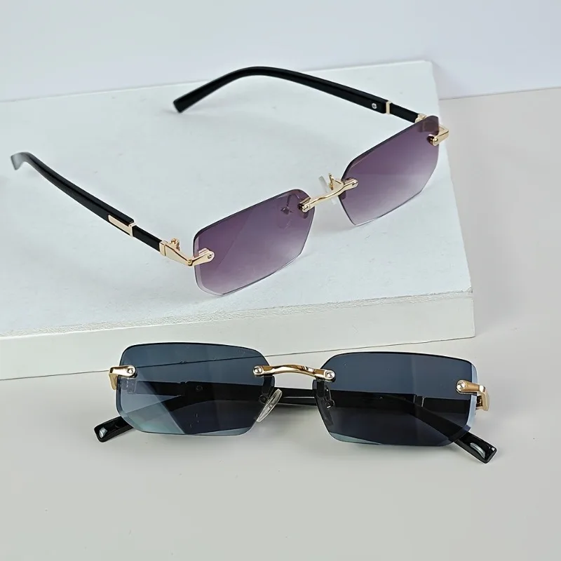 

2 Frameless Minimalist Style Small Frame Fashionable Glasses, Frameless Cut Edge Glasses Suitable for Both Men and Women