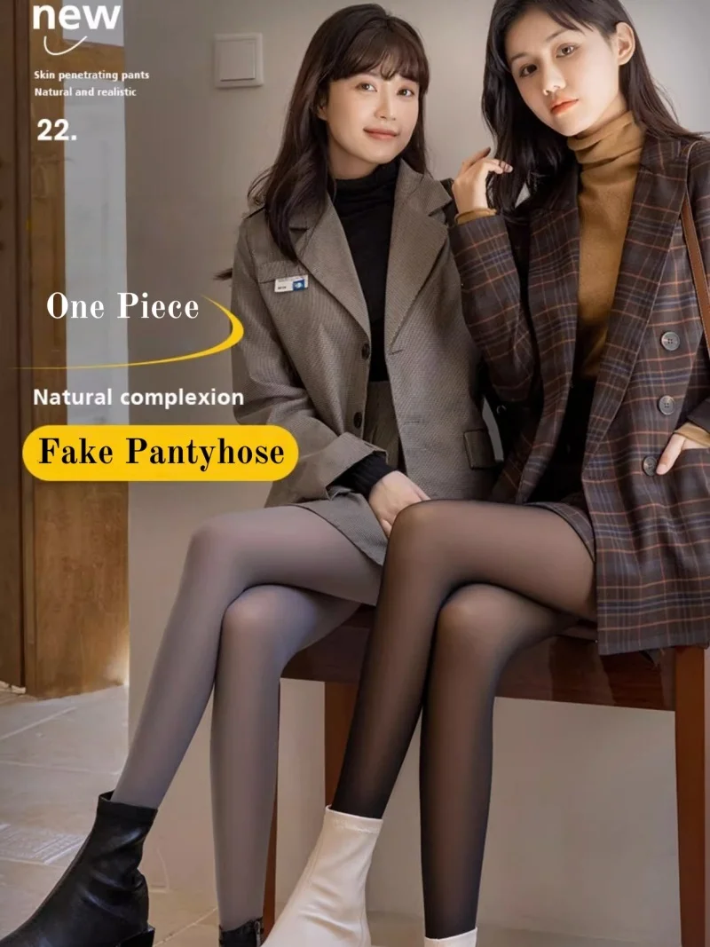 Women Thermal Leggings Winter Warm Sexy Elastic Translucent Pantyhose Female Fleece Thermal High Waist Slim Thicken Tight Pants