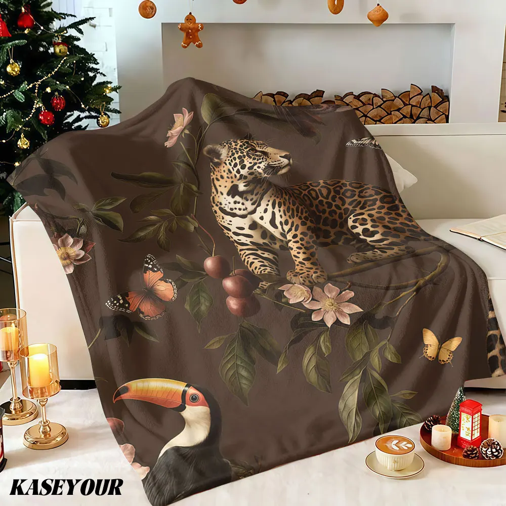 Vintage Jungle Jaguar Winter Summer Flannel Blanket Throw Fleece Soft Fuzzy Plush Cozy Fleece Blankets for Sofa Ideal Gifts