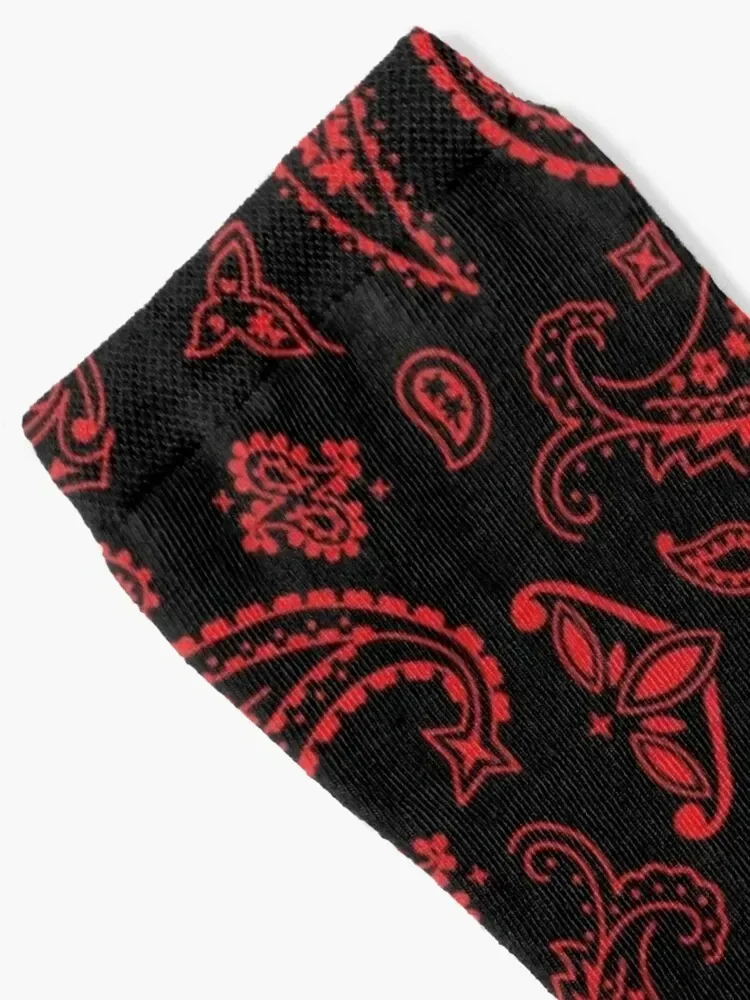 Red on Black Paisley Socks winter gifts christmas stocking basketball Socks For Man Women's