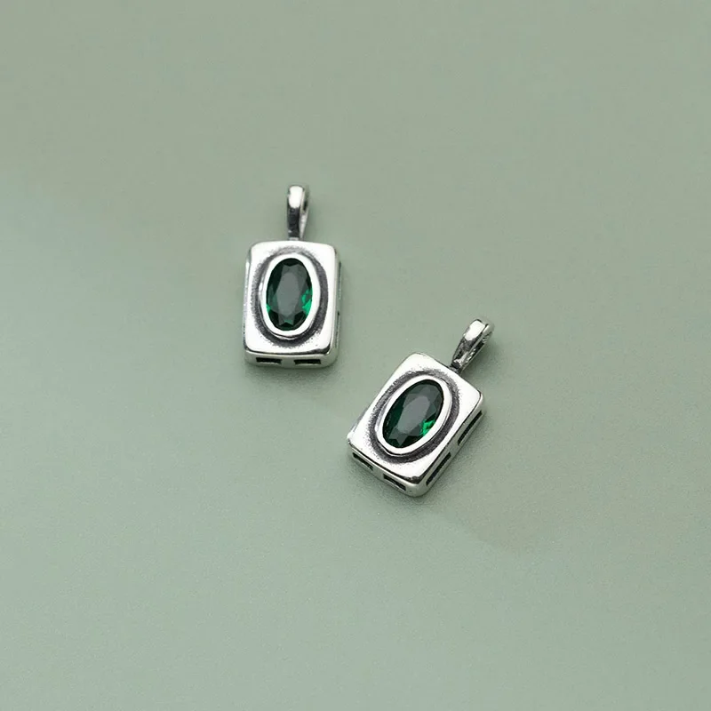 TrustDavis Real 925 Sterling Silver Sweet Green CZ Rectangle Pendant Handmade DIY Necklace Accessories Fine S925 Jewelry HY844