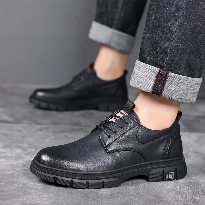 Leather Men\'s Business Casual Shoes Lace Up Retro Work Men Shoes Sapato Masculino Homme Chaussure Zapatos Hombre Shoes For Man