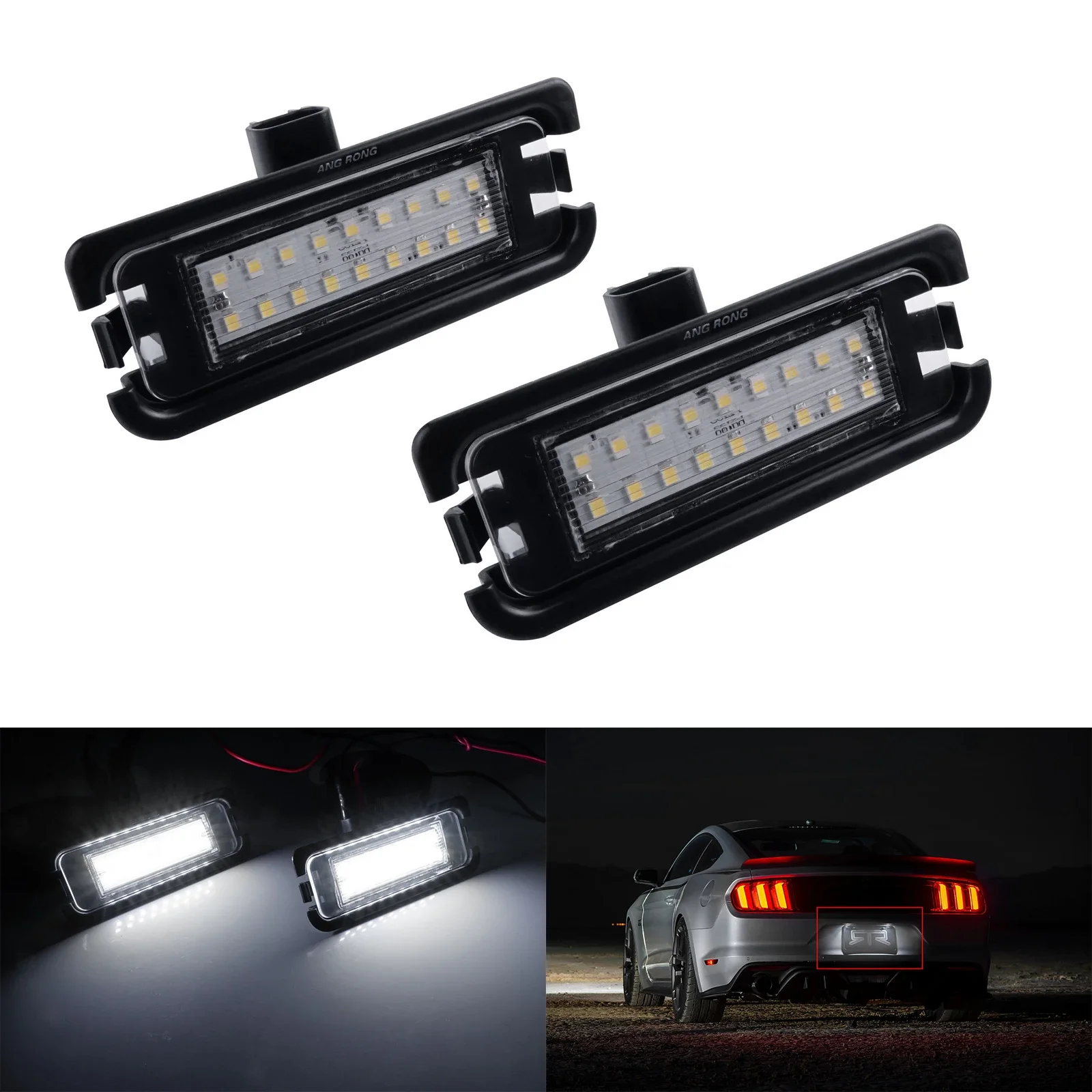 For 2015-up Ford Mustang Full LED License Number Plate Light Lamp Assembly White 6000k 