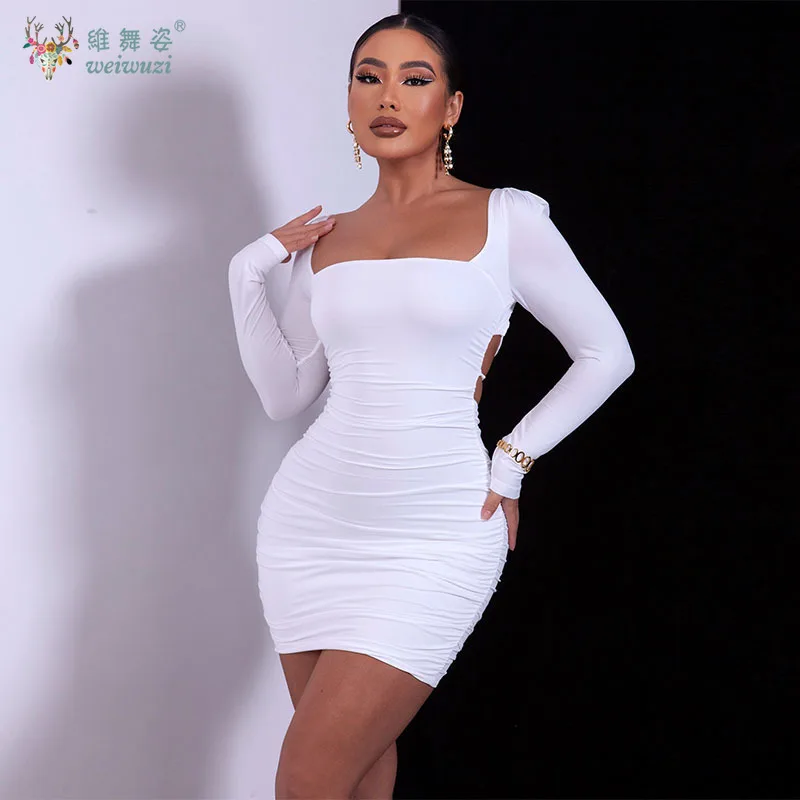 

Autumn Sexy Backless Long Sleeved Slim Fit Wrapped Buttocks Party Evening Dress Fashionable Nightclub Cocktail Party Short Dress