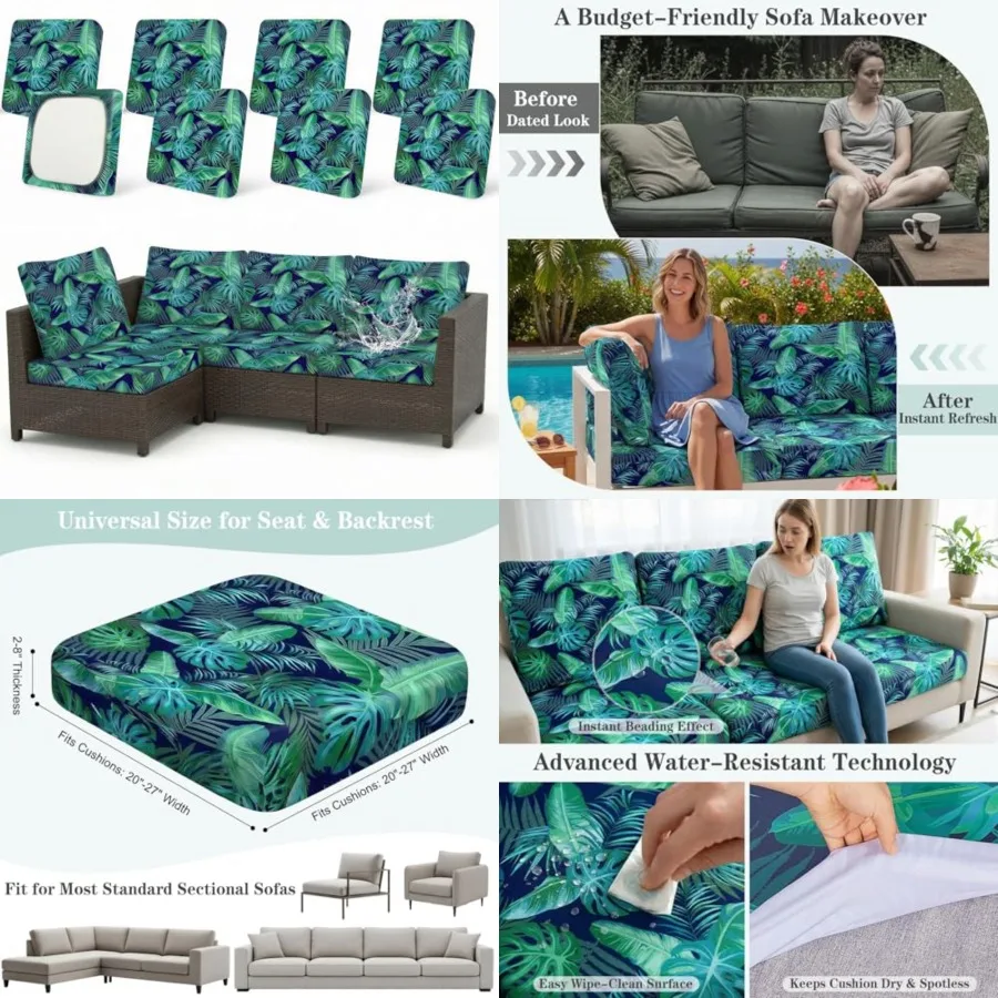 

8 Pack Outdoor Cushion Covers Water Resistant High Stretch Fit Patio Cushion Covers 180g Couch Seat Slipcovers Machine Washable
