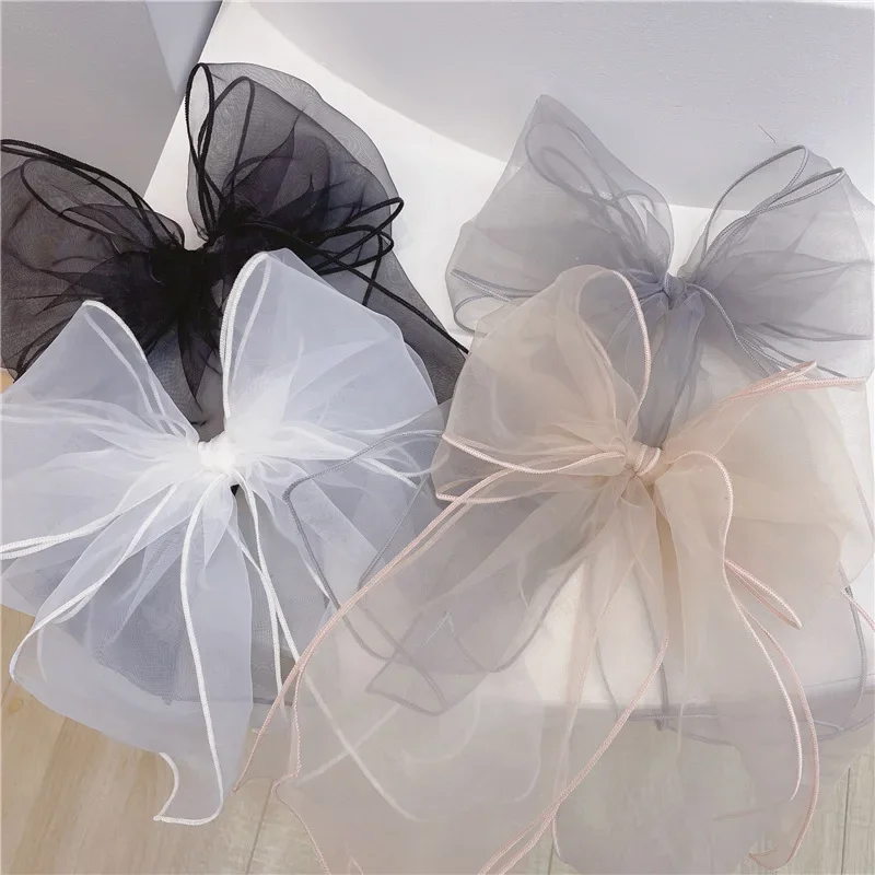 New Sweet Solid Color Organza Big Bow Hair Clips For Women Girls Mesh Large Butterfly Hair Clips Barrettes Hairpins 2022 한식 머리핀