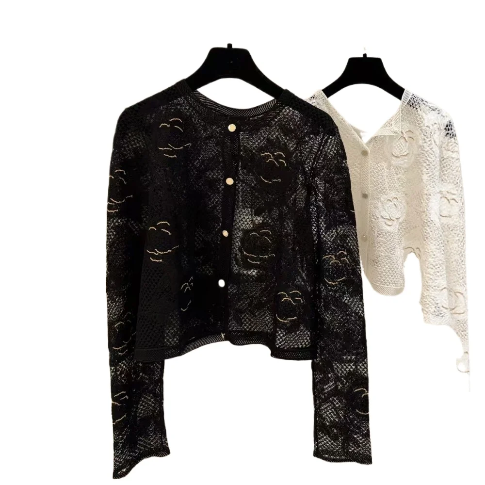 

26 Three-dimensional Hollow Camellia Embroidered V-neck Button Knitted All-match Cardigan Women's Popular
