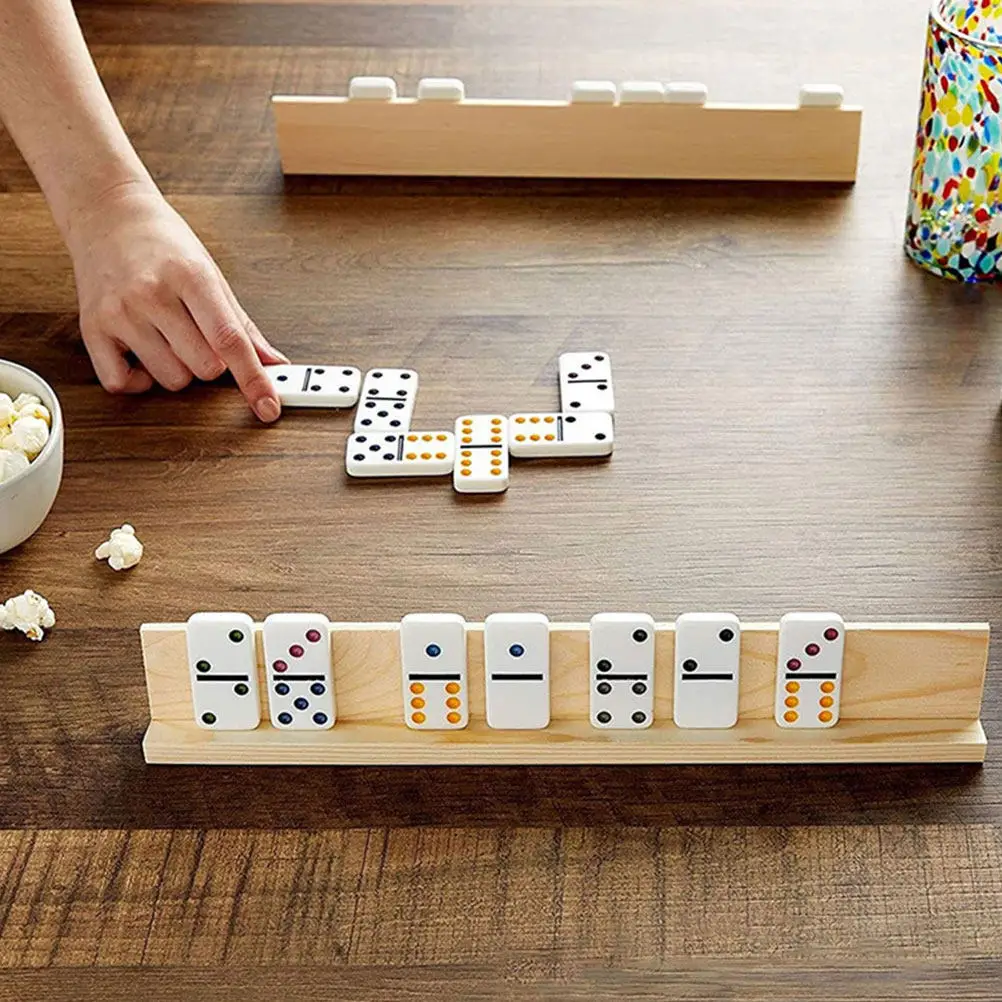 6Pcs Wooden Domino Racks Natural Wood Domino Holder with Oblique Angle Design for Easy Viewing Organizing Game Tiles Desktop Use