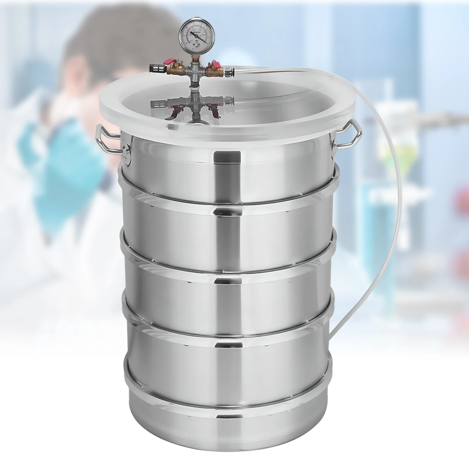 

Комплект камеры для дегазации из нержавеющей стали 304 с прозрачной крышкой, промышленная вакуумная дегазационная бочка без насоса для стабилизации древесины