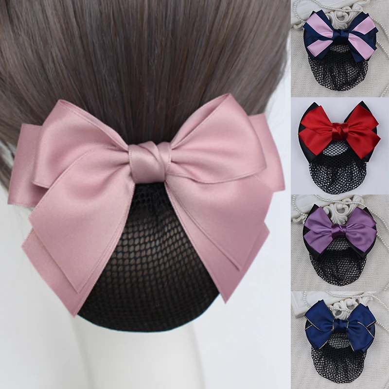 Elegant Bow Hair Net Barrette Women Office Lady Flight Attendant Hair Clip Professional Head Flower Hair Accesories Hairgrips