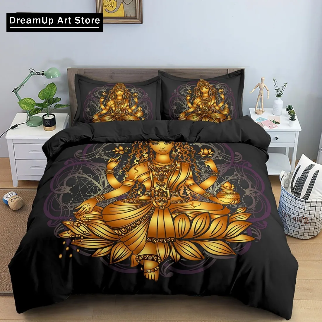 Buddha Bedding Set Indian Religion Buddhism Meditation Mandala Duvet Cover Smile Twin Single Queen King Size Boys Adult