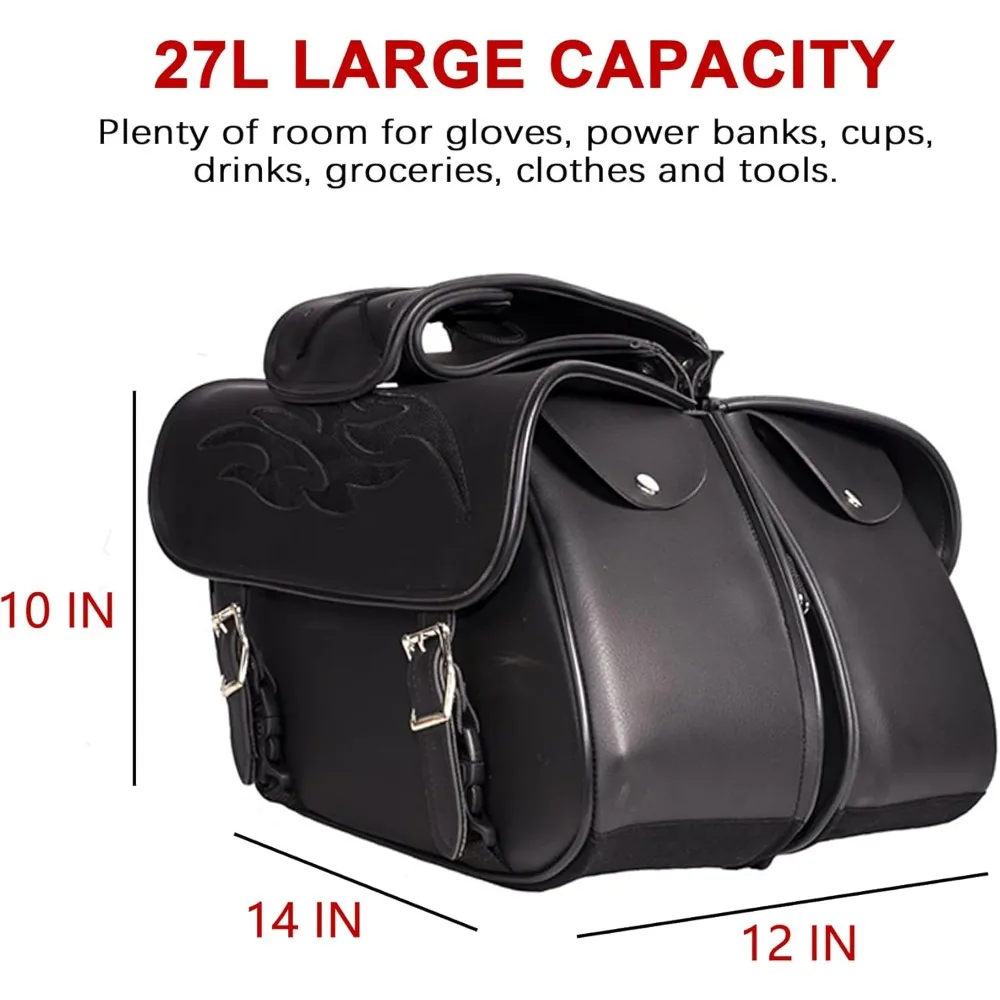 faux leather motorcycle saddle bags throw over saddlebags, pvc motorcycle side bags for honda shadow sportster softail dyna v-s
