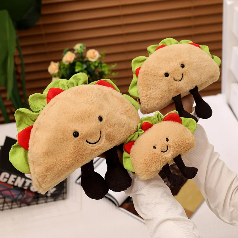 1pc Plush Taco Cake Toy Cute Simulation Food Mexican Roll Hamburger Soft Doll Cut Home Decor Keychain Pendant Kids Birthday Gift